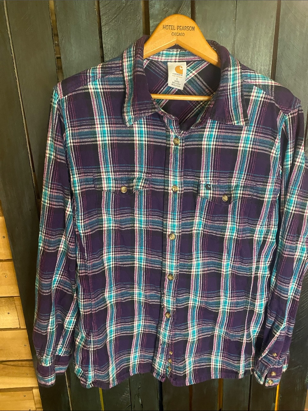 Carhartt Purple Plaid Button-Down Women's Shirt size large